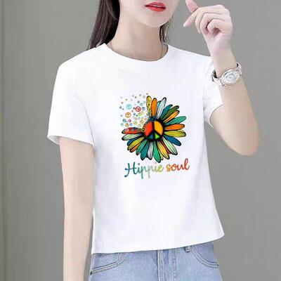 休闲印花网红爆款新款夏季短袖ins洋气花朵卡通女上衣圆领时尚T恤