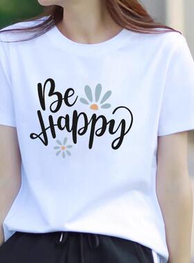 网红爆款新款短袖洋气女韩版圆领时尚休闲薄款花朵字母印花insT恤