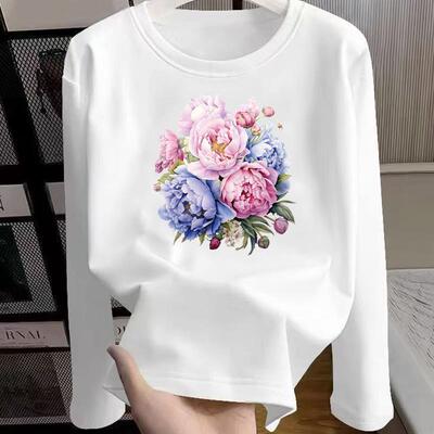 外穿通勤印花上衣圆领打底衫