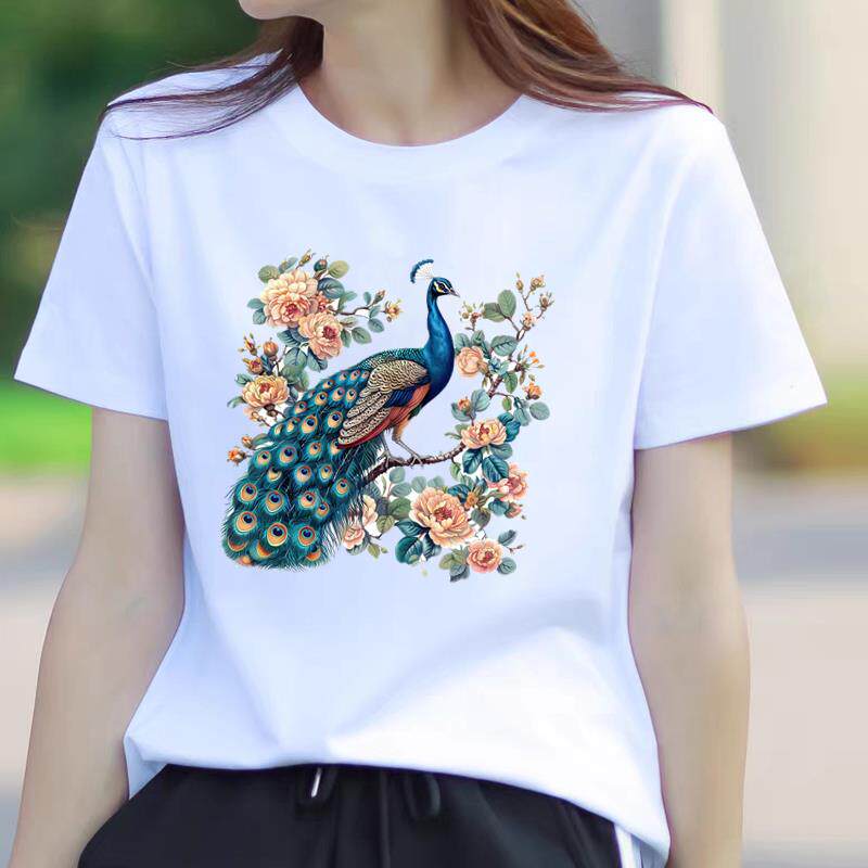 上衣白色网红爆款女士时尚通勤休闲印花ins韩版圆领打底衫短袖T恤