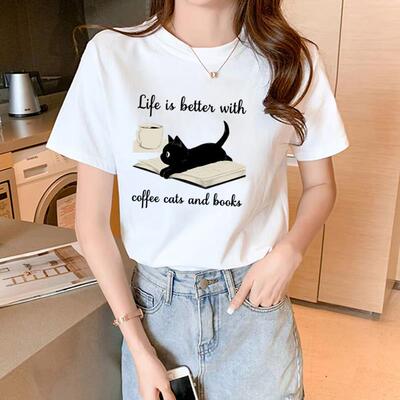 猫咪卡通搞笑网红爆款新款夏季短袖休闲印花ins洋气女圆领时尚T恤