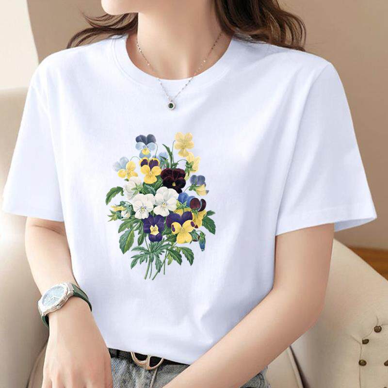 流行水彩花朵休闲印花网红爆款新款夏季短袖ins洋气女圆领时尚T恤