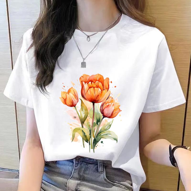 外穿网红通勤新款短袖休闲印花ins洋气女韩版白色可爱圆领时尚T恤