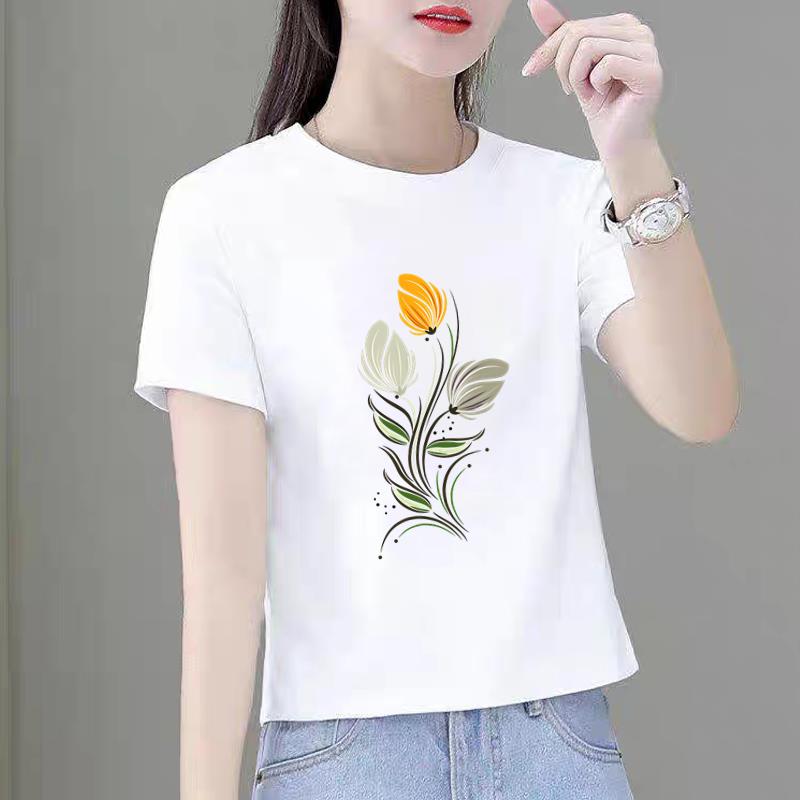 洋气女韩版外穿短袖夏季新款休闲薄款印花ins学生上衣圆领时尚T恤