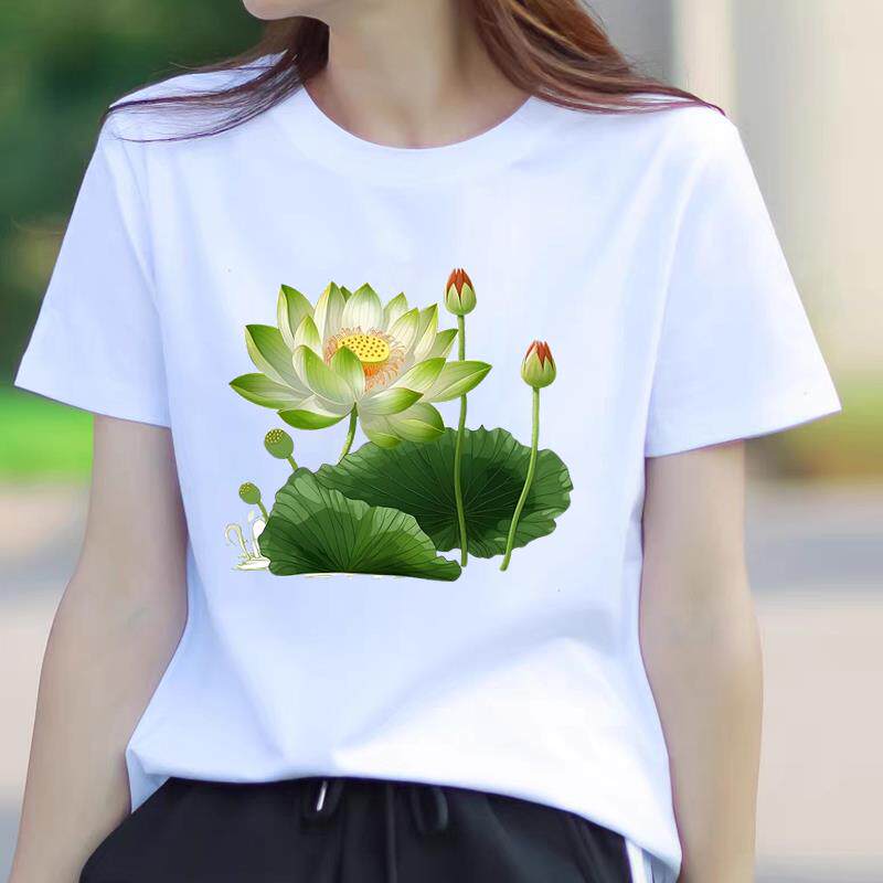 新款休闲洋气女韩版外穿短袖夏季薄款通勤收腰印花ins圆领时尚T恤