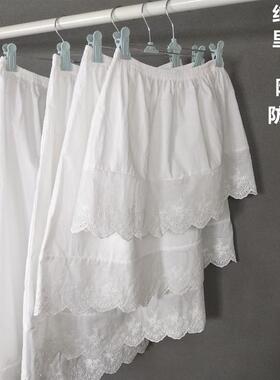 女生防走光蕾丝白色遮臀纯棉半身裙子 Girls' white lace skirt