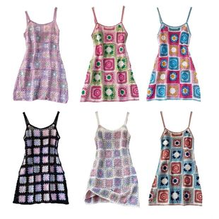 Crochet Spaghetti Strap Women Cami Beach Midi Dress Vacation