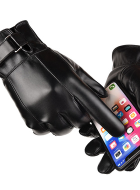 PU leather phone screen touch gloves men winter glove 手套男