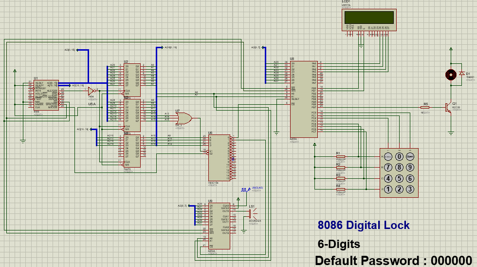 基于8086的6位密码锁仿真设计   仿真+源码