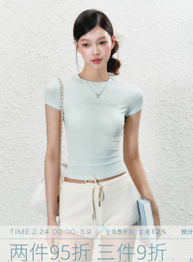 MMMOUND  美式复古短袖t恤女夏季新款修身上衣