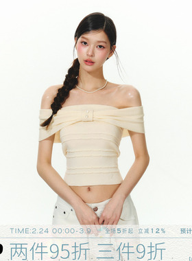 MMMOUND 美式复古设计感一字肩短款短袖t恤女夏季新款上衣