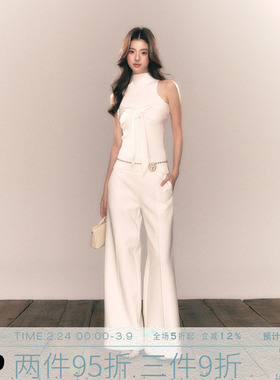 MMMOUND 设计感美式小众白色微喇垂感时髦阔腿裤女夏季新款裤子