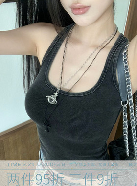 MMMOUND 黑灰色水洗工字吊带背心女夏季新款上衣