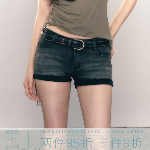 MMMOUND美式复古黑色水洗短裤