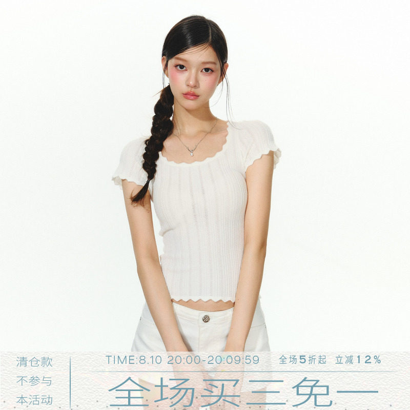 MMMOUND 白色针织短袖t恤女夏季新款修身上衣图片