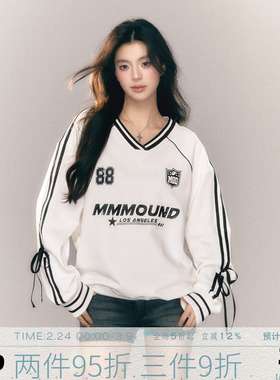 MMMOUND 撞色V领球衣风套头卫衣女春季新款宽松显瘦上衣