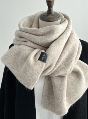 纯色软糯米白色围巾女生冬季韩系深灰色情侣款冬天加厚保暖围脖男