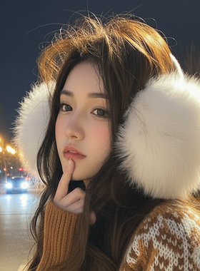 冬季氛围感白色毛绒绒耳罩保暖防寒可爱护耳耳捂女生户外骑行耳包