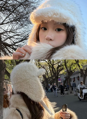 韩国新款护耳雷锋帽女冬季加厚防风防寒雪地白色保暖可爱毛绒帽子