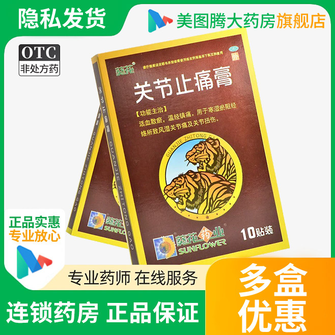 葵花 关节止痛膏 10贴 用于寒湿瘀阻经络所致风湿关节痛及关节扭 - 实物图