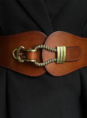 女士复古头层牛皮松紧时尚百搭宽腰带装饰妮子大衣潮流宽真皮腰封