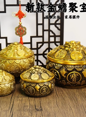 多吉缘黄铜家蟾用创意件金摆聚宝盆砂聚金宝盆