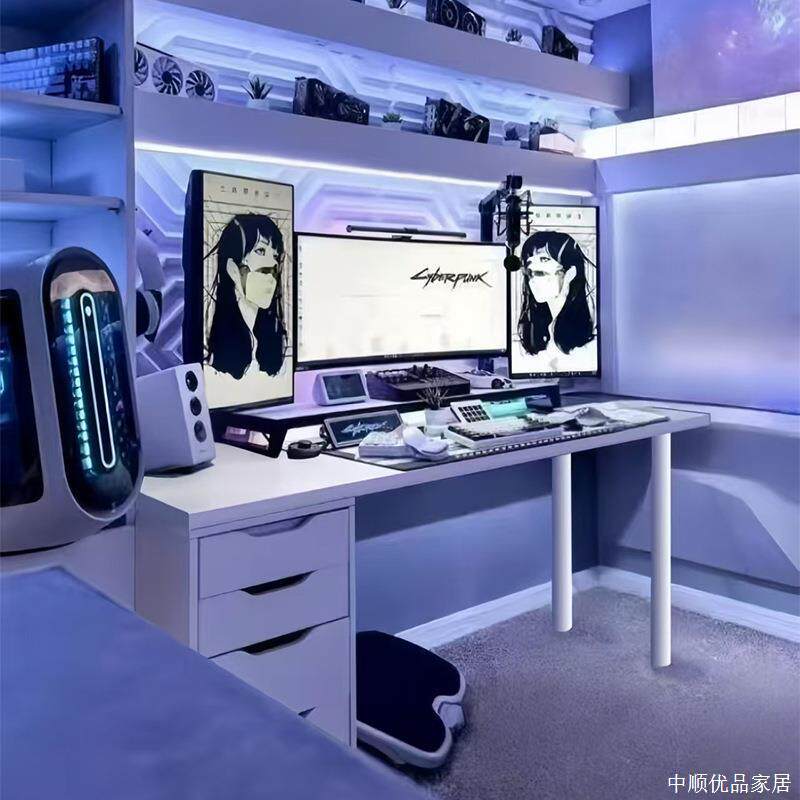 电脑桌女生卧室台式家用白色电竞桌书桌简约现作台奶油风桌子