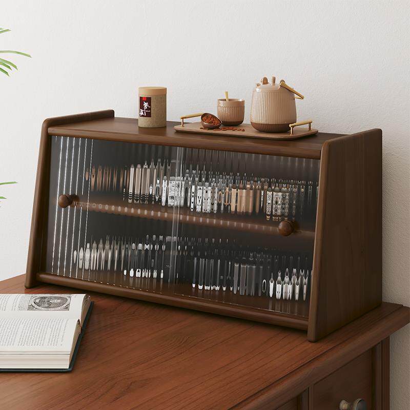 实木茶杯茶具收纳柜餐桌台面杯子收纳置物架桌面防尘水杯咖啡杯架