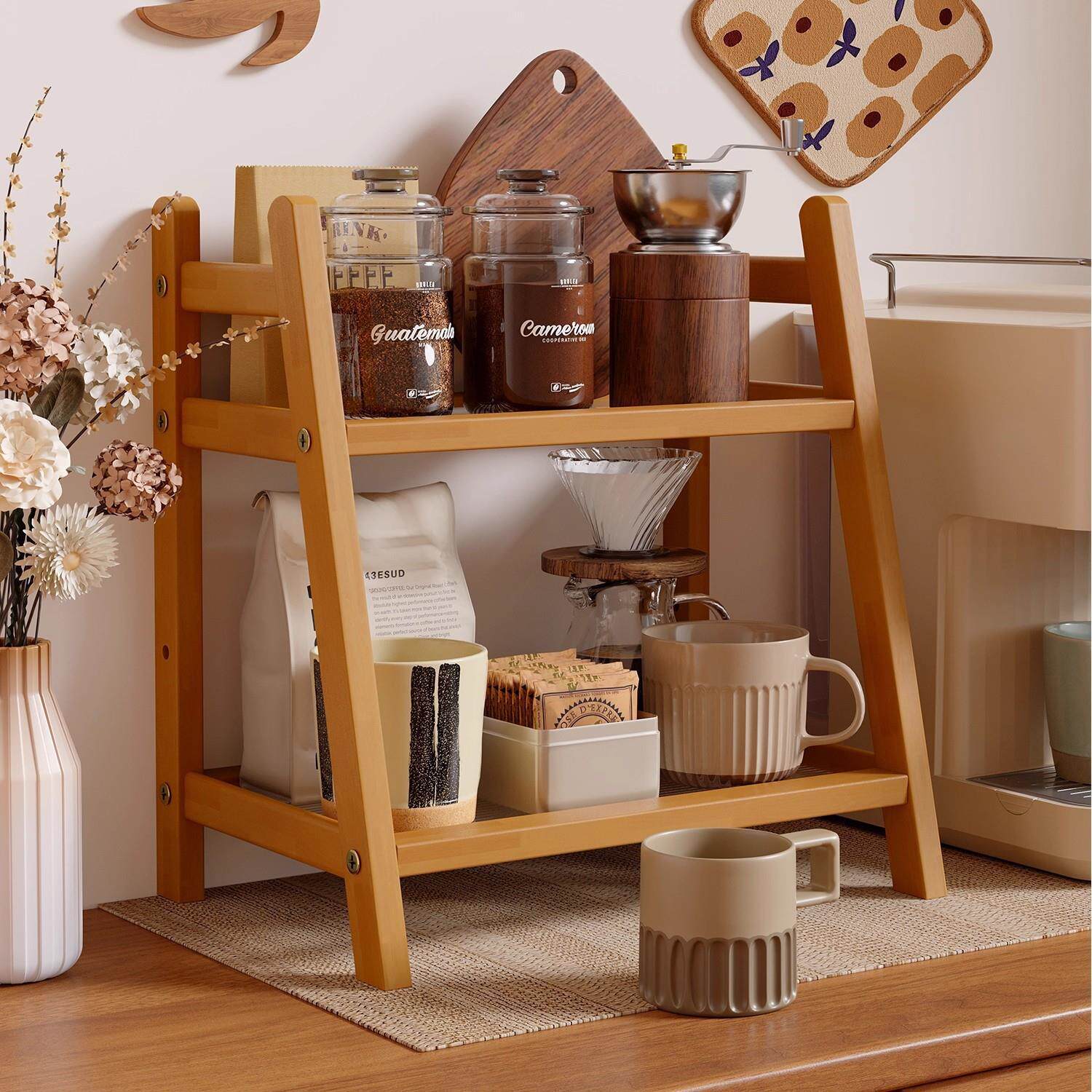 杯子收纳置物架餐边柜咖啡茶杯茶具收纳架餐桌台面放水杯实木杯架