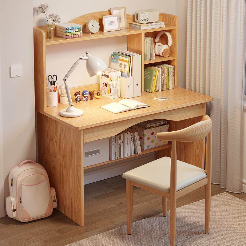 台式电脑桌卧室书桌小学生家用书架一体简易学习桌椅办公写字桌子