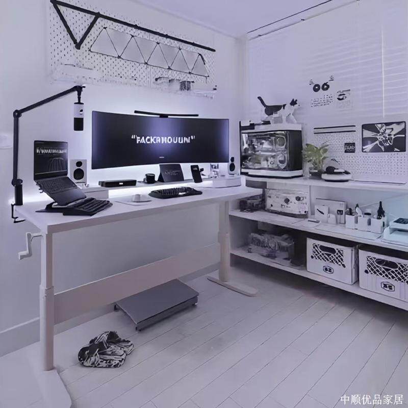 实木电脑桌台式家用升降电竞桌白色书桌写字桌学生卧室可升降桌子