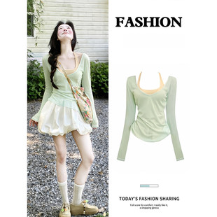 多巴胺海边夏天穿搭 女早春季 薄荷绿防晒罩衫 薄纱上衣吊带两件套装