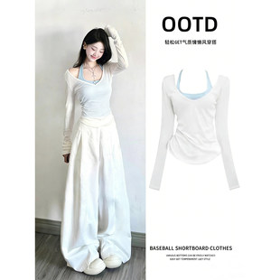 吊带背心多巴胺穿搭初夏独特绝美小套装 白色罩衫 薄纱上衣女早春季