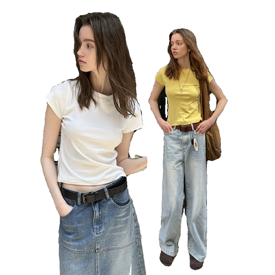 UNRETRO千禧辣妹修身正肩短袖T恤