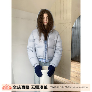 UNRETRO【90白鸭绒】冬季复古短款连帽羽绒服女小个子保暖外套