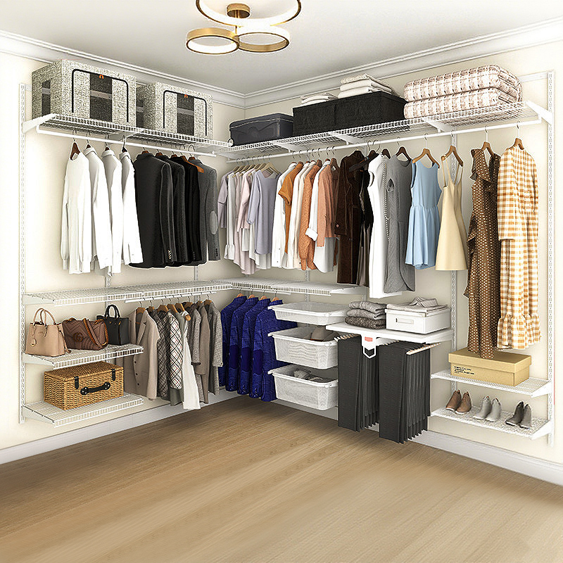 金属衣柜卧室家用全钢架框架开放步入式壁挂上墙定制衣帽间置物架