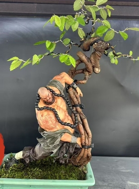 酒店阳台李小龙鲁智深人物创意盆景摆件微景观真绿植造景功夫和尚