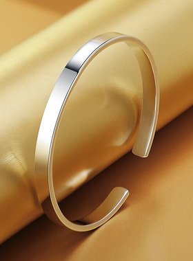 素圈银手镯女纯银年轻款小众实心银镯子银饰女神节礼物送女生