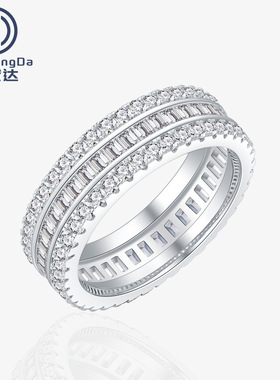 臻成达925银三排钻戒指ins风食指排戒女士欧美豪华指环亚马逊wish