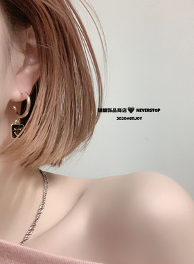 【Neverstop】纯银气质吊环心连心微笑耳环耳饰女
