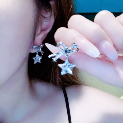 圣诞新年 满天星超闪蝴蝶结星星锆石耳钉女设计轻奢高级气质耳饰