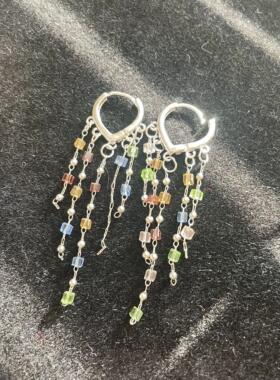 【甜糖】10.9/pm20:05上新 雨后彩虹 流行彩色串珠坠落感个性耳环