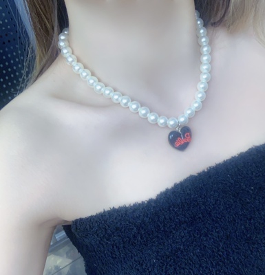 甜糖 设计感潮y2k字母爱心巴比吊坠珍珠锁骨链气质网红时尚项链女