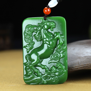 新疆和田玉生肖马挂件碧玉玉马吊坠马上有钱玉石平安无事玉牌项链