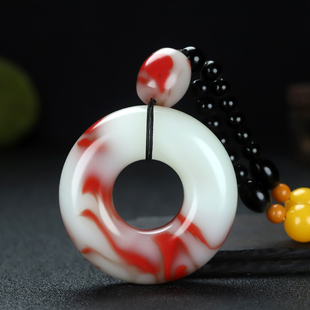 高仿鸡血石平安扣手把件大号平安环琉璃玉金丝玉车挂手玩件手挂饰