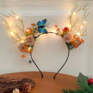 节日发光鹿角麋鹿发箍成人闪光头饰儿童演出活动拍照表演女发头饰