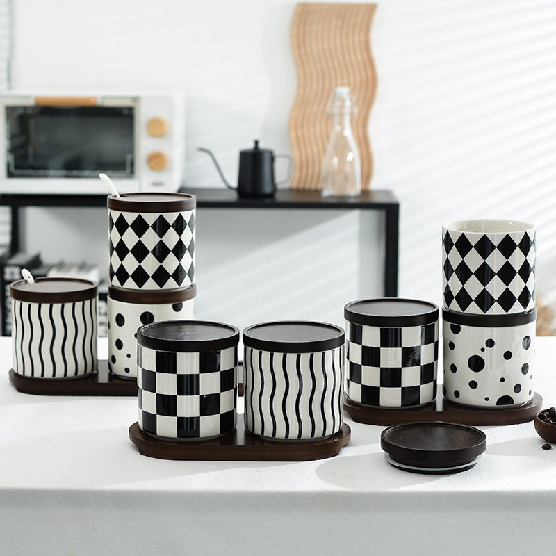 调味罐套装组合家用北欧轻奢调料盒收纳罐盐味精陶瓷罐厨房置物架