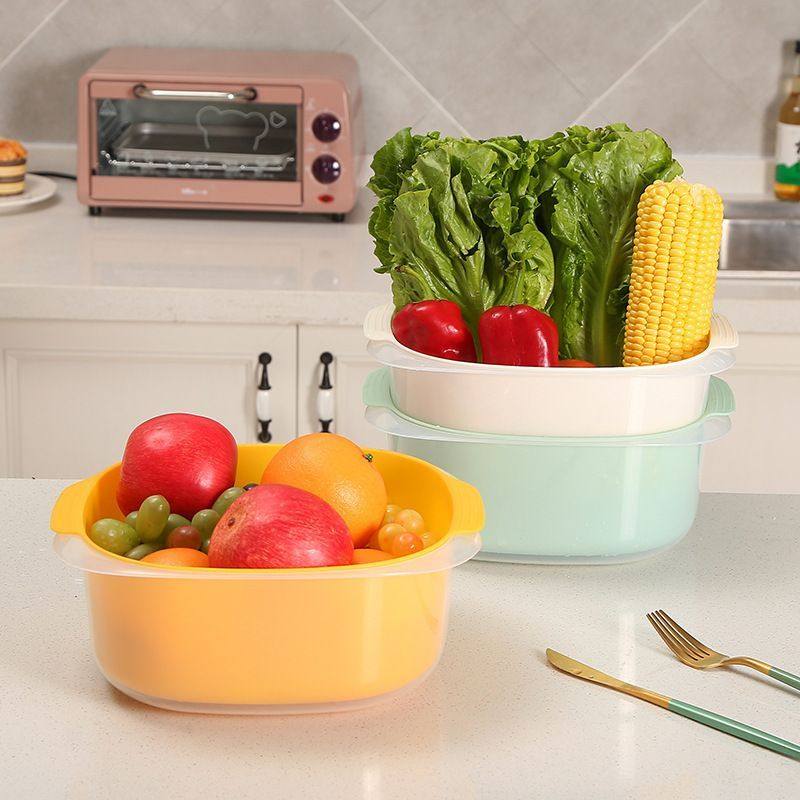 加厚美观实用洗菜篮双层沥水篮水果篮洗菜盆家用厨房菜篮透明塑料