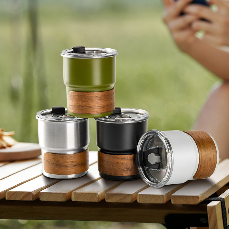 不锈钢咖啡杯高颜值ins风带盖户外露营带杯套防烫杯冰美式水杯子