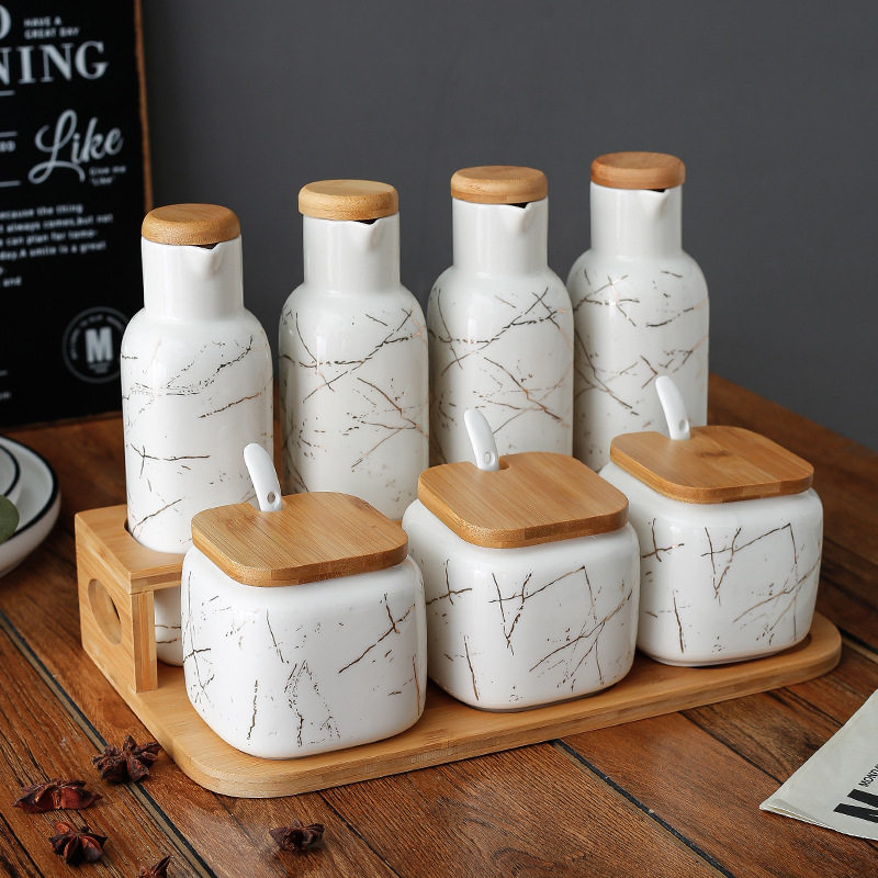 高端调味瓶套装创意陶瓷油盐酱醋调料罐组合套装调味罐酱油瓶油壶